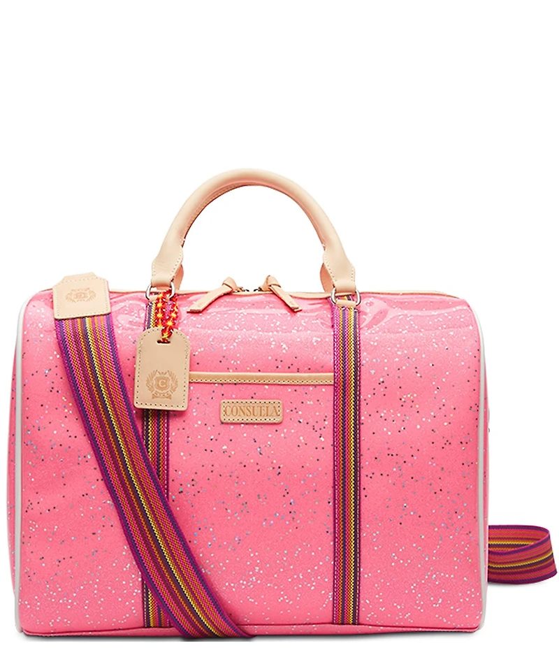 Consuela Summer Jetsetter Sparkly Neon Pink Star Glitter Duffel Bag