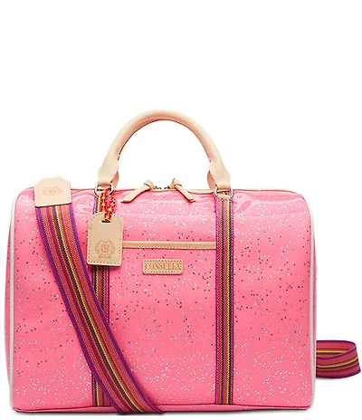 Consuela Summer Jetsetter Sparkly Neon Pink Star Glitter Duffel Bag