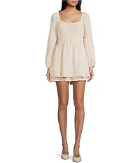 Copper Key Balloon Sleeve Crinkle Dress