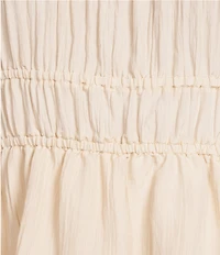 Copper Key Balloon Sleeve Crinkle Dress
