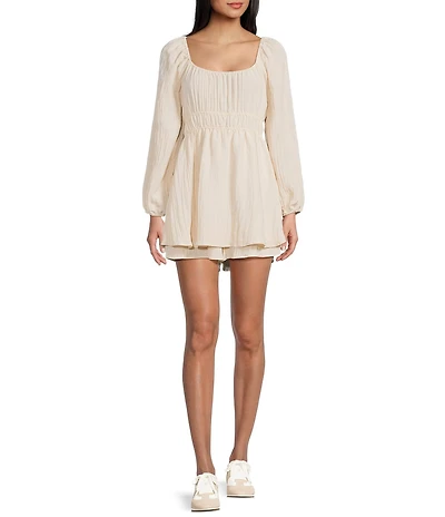 Copper Key Balloon Sleeve Crinkle Dress