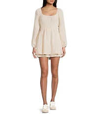 Copper Key Balloon Sleeve Crinkle Dress