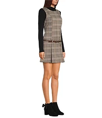 Copper Key Belted Plaid Drop Waist Mini Dress