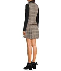 Copper Key Belted Plaid Drop Waist Mini Dress