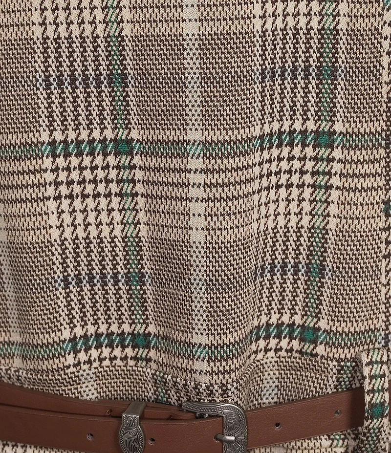 Copper Key Belted Plaid Drop Waist Mini Dress