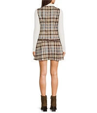 Copper Key Belted Plaid Drop Waist Mini Dress