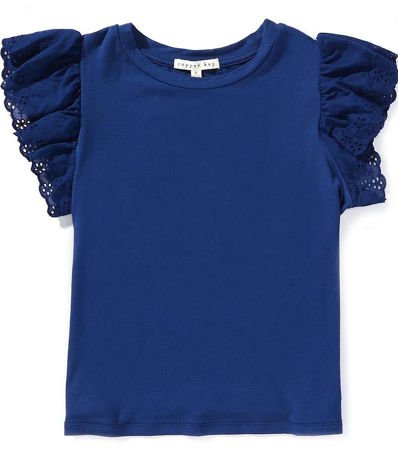 Copper Key Big Girls Eyelet Flutter Sleeve Top