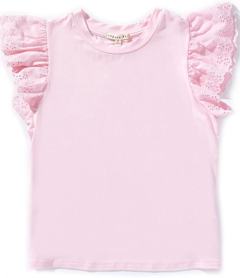 Copper Key Big Girls Eyelet Flutter Sleeve Top