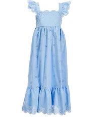 Copper Key Big Girls Flutter Sleeves Eyelet Midi Dress