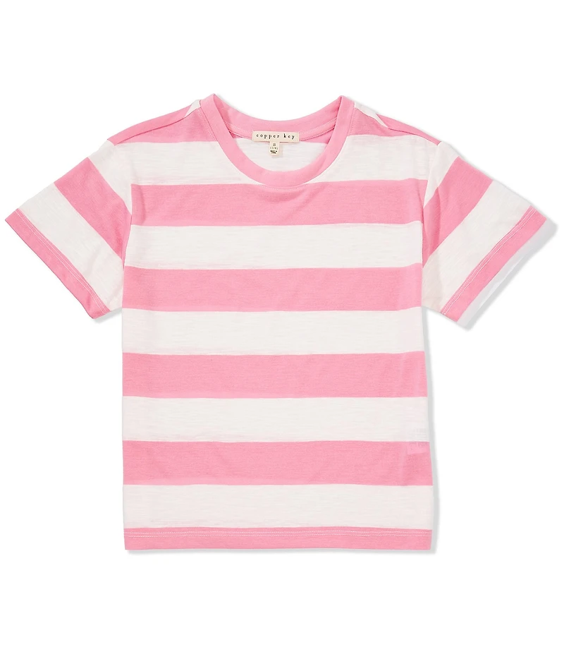 Copper Key Big Girls Short Sleeve Big Stripe Relaxed Boxy T-Shirt