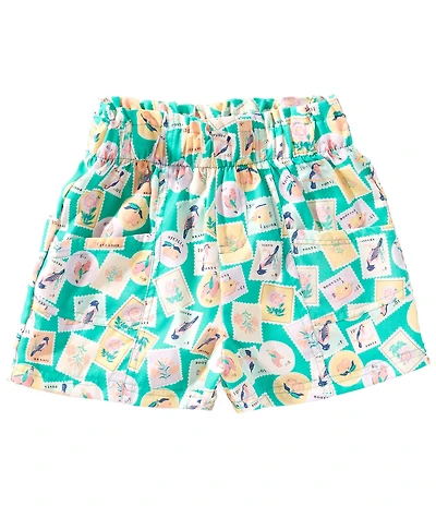 Copper Key Big Girls Travel Stamp Printed Paper Bag Shorts
