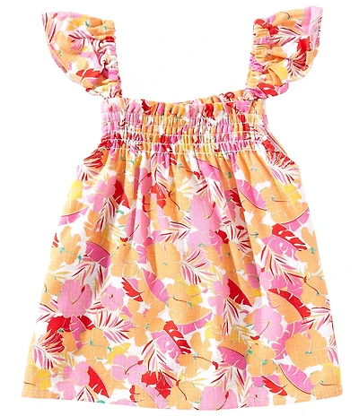 Copper Key Big Girls Tropical Floral Printed Flutter Sleeve Top