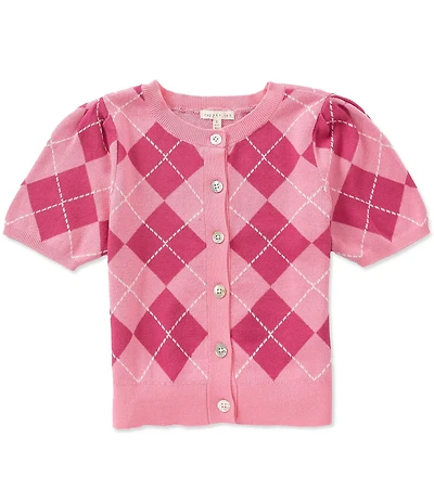 Copper Key Big Girls Argyle Button Front Short Sleeve Sweater