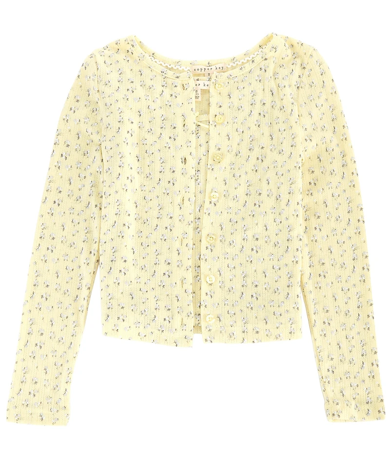 Copper Key Big Girls Ditsy Floral Print Pointelle Tank Top & Cardigan 2-Piece Set