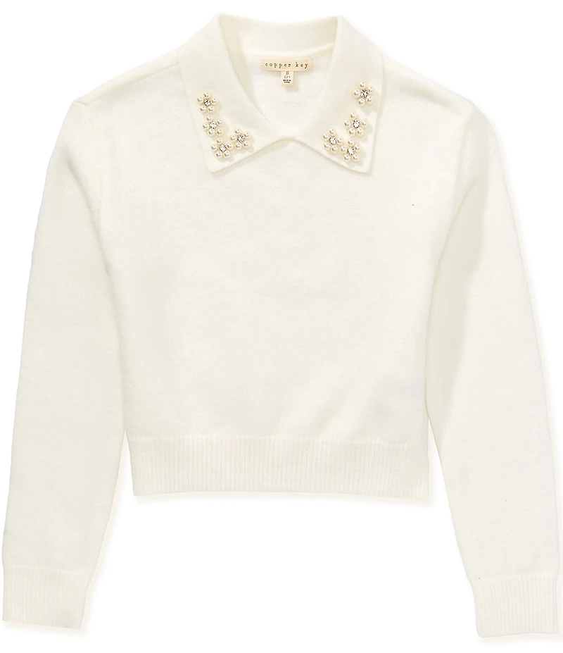 Copper Key Big Girls Pearl Collar Sweater