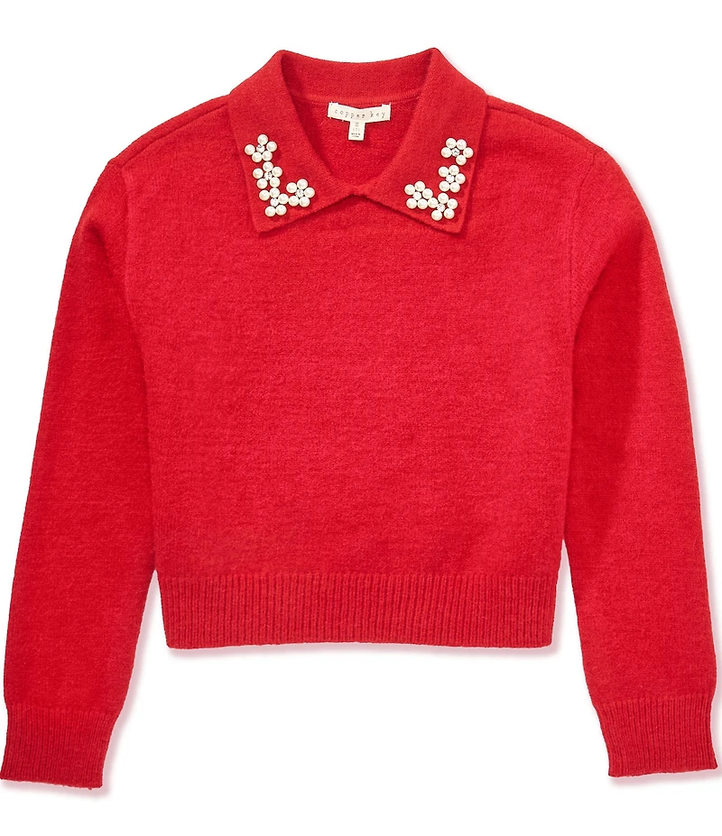 Copper Key Big Girls Pearl Collar Sweater