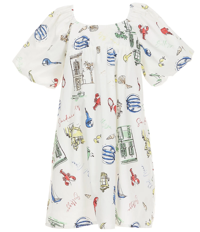Copper Key Big Girls Sea Printed Short Puff Sleeve Dress