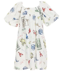 Copper Key Big Girls Sea Printed Short Puff Sleeve Dress