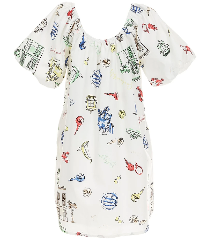 Copper Key Big Girls Sea Printed Short Puff Sleeve Dress