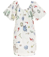 Copper Key Big Girls Sea Printed Short Puff Sleeve Dress