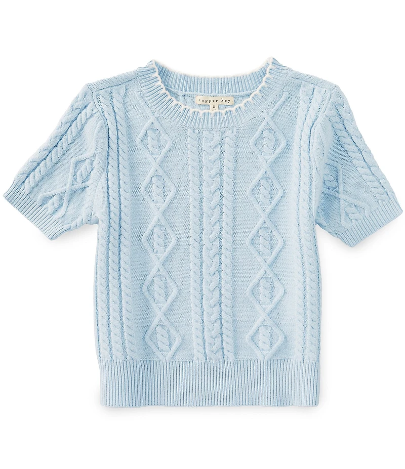 Copper Key Big Girls Whipstitch Puff Short Sleeve Sweater