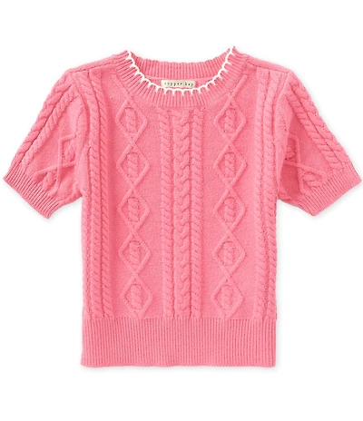 Copper Key Big Girls Whipstitch Puff Short Sleeve Sweater