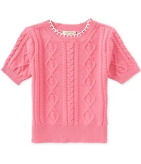 Copper Key Big Girls Whipstitch Puff Short Sleeve Sweater