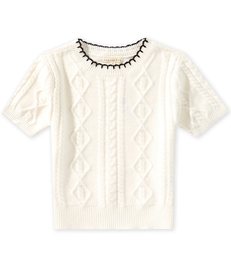 Copper Key Big Girls Whipstitch Puff Short Sleeve Sweater