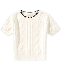 Copper Key Big Girls Whipstitch Puff Short Sleeve Sweater
