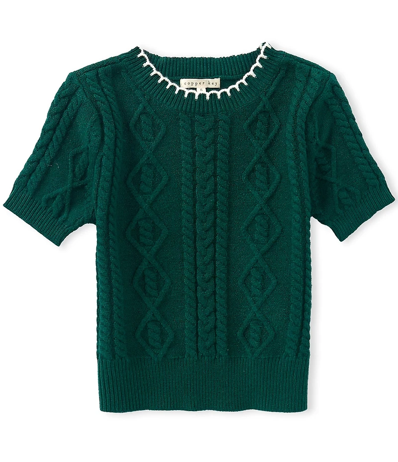 Copper Key Big Girls Whipstitch Puff Short Sleeve Sweater