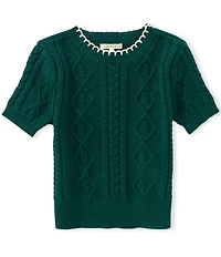 Copper Key Big Girls Whipstitch Puff Short Sleeve Sweater