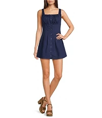 Copper Key Button Front Mini Dress