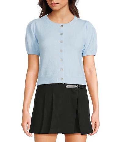 Copper Key Button Front Puff Sleeve Cardigan
