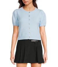 Copper Key Button Front Puff Sleeve Cardigan