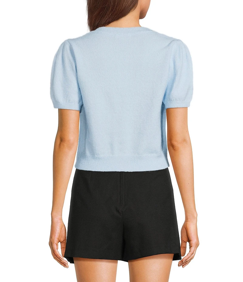 Copper Key Button Front Puff Sleeve Cardigan