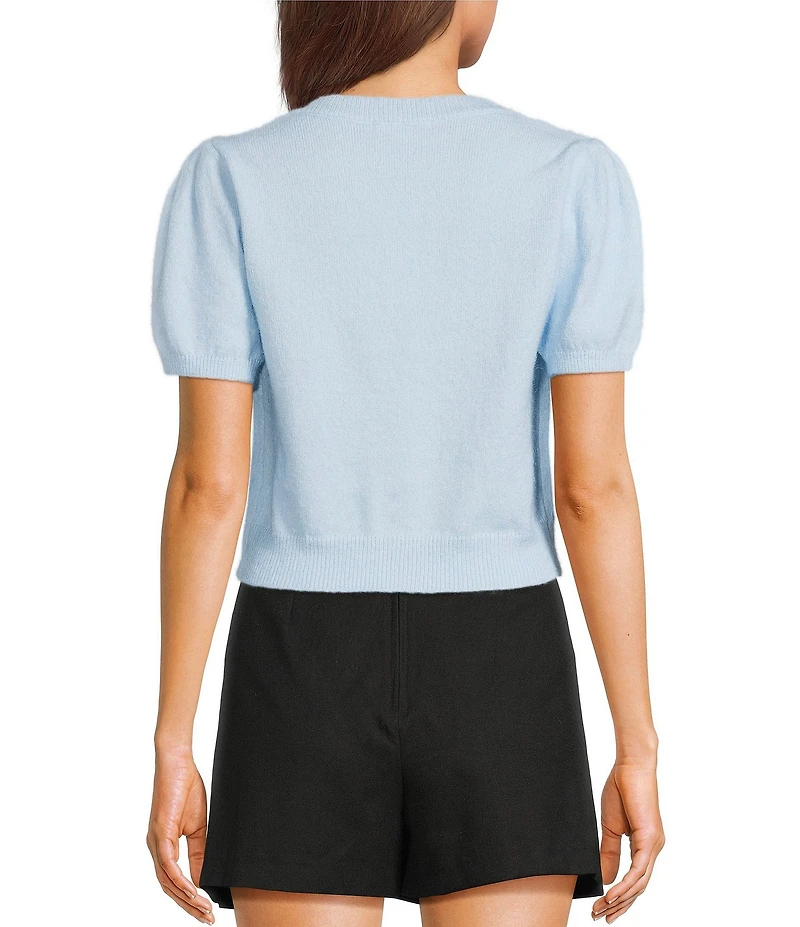 Copper Key Button Front Puff Sleeve Cardigan