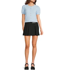 Copper Key Button Front Puff Sleeve Cardigan