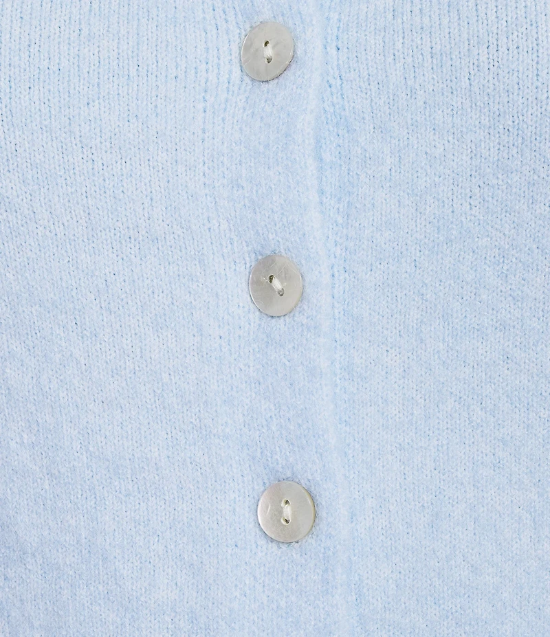 Copper Key Button Front Puff Sleeve Cardigan