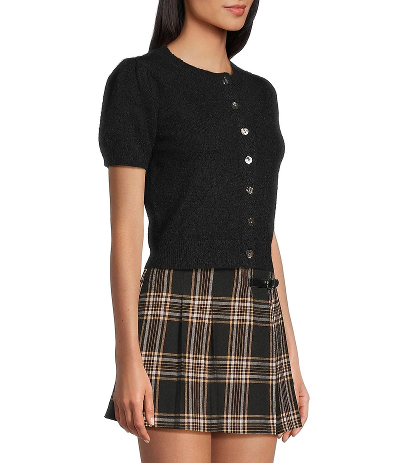 Copper Key Button Front Puff Sleeve Cardigan