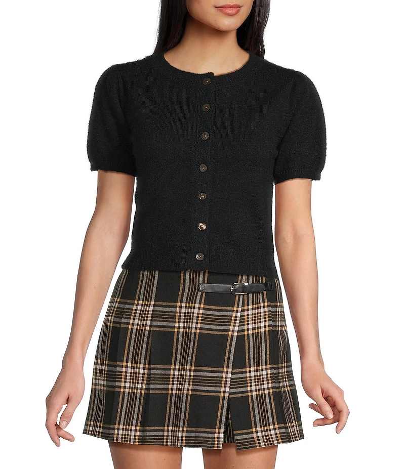 Copper Key Button Front Puff Sleeve Cardigan