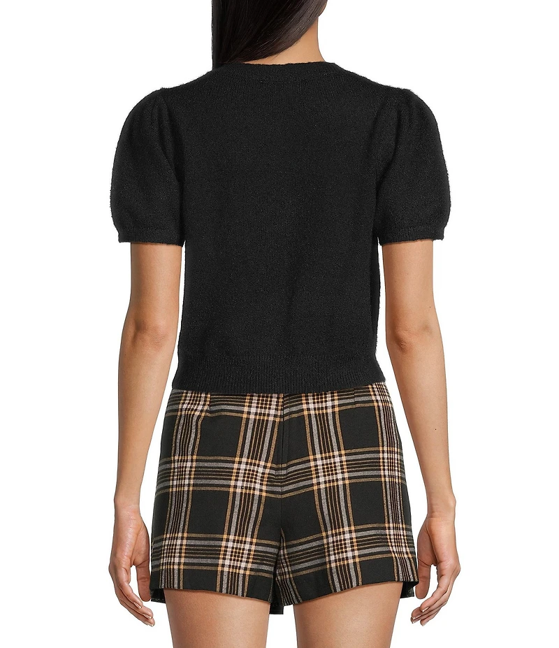 Copper Key Button Front Puff Sleeve Cardigan