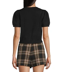 Copper Key Button Front Puff Sleeve Cardigan