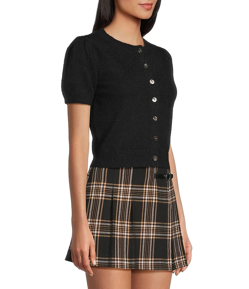 Copper Key Button Front Puff Sleeve Cardigan