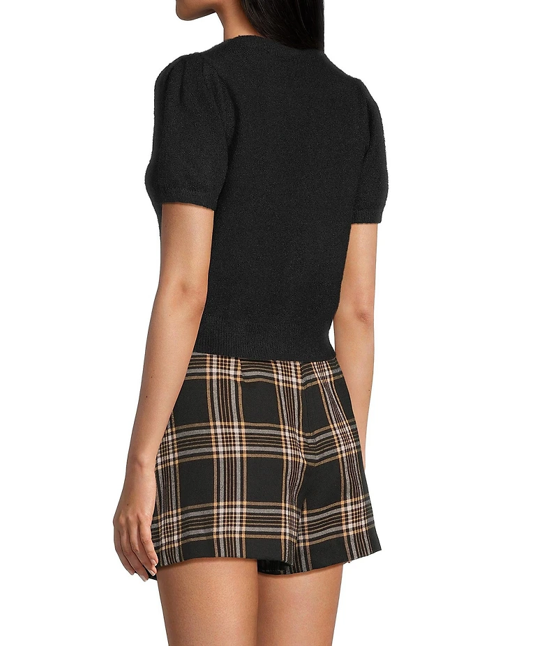 Copper Key Button Front Puff Sleeve Cardigan