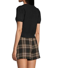 Copper Key Button Front Puff Sleeve Cardigan