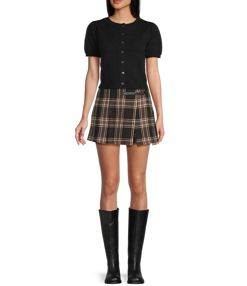 Copper Key Button Front Puff Sleeve Cardigan