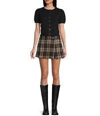 Copper Key Button Front Puff Sleeve Cardigan