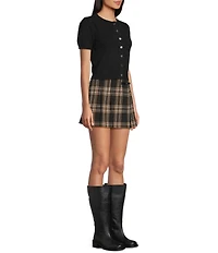 Copper Key Button Front Puff Sleeve Cardigan