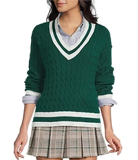 Copper Key Cable Knit V-Neck Pullover Sweater