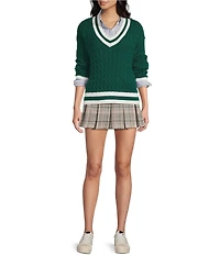 Copper Key Cable Knit V-Neck Pullover Sweater